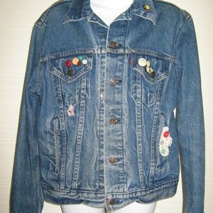 LEVI'S 44" B Blue Denim Jean Jacket Embellished